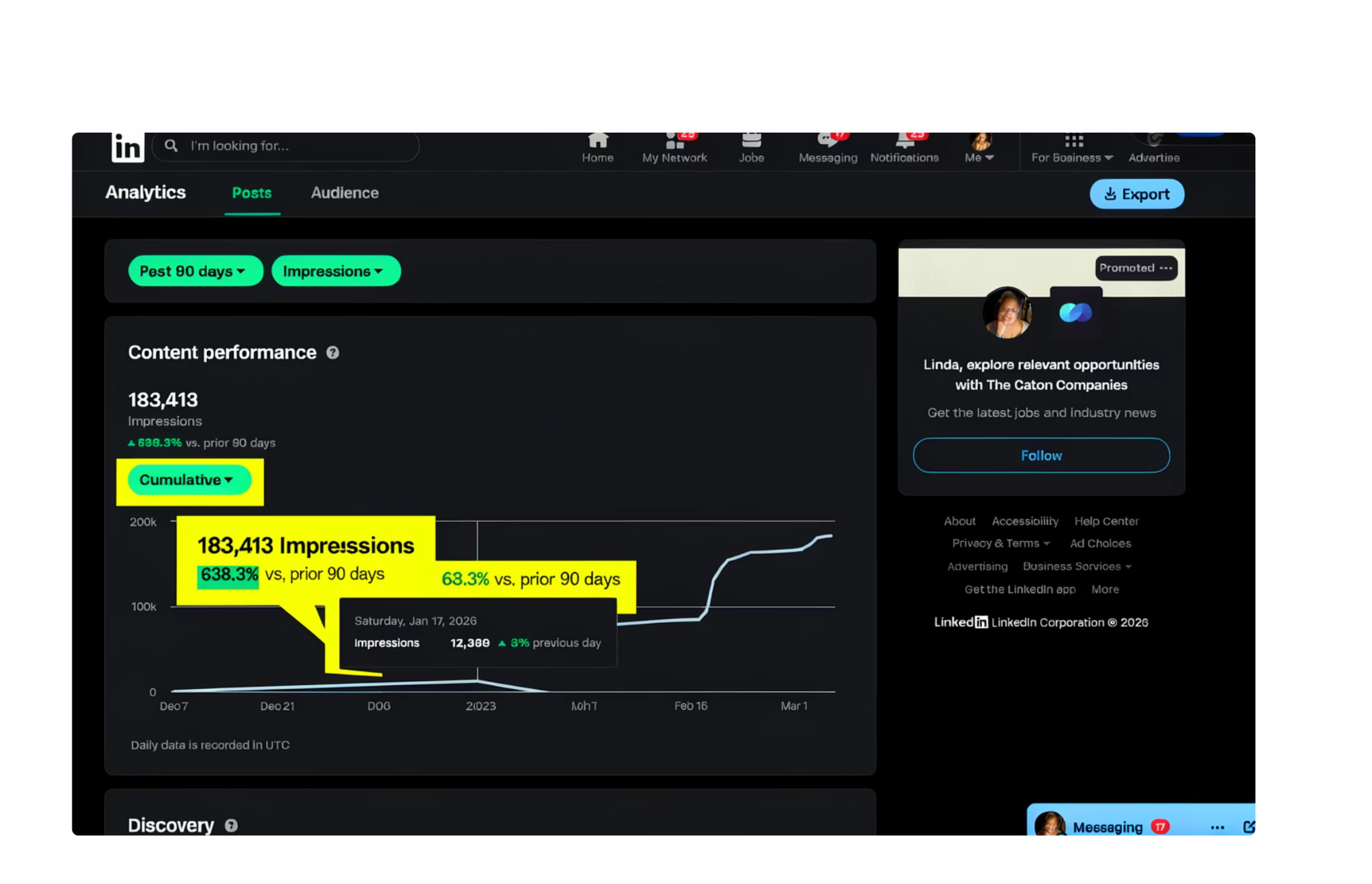 LinkedIn visibility over 90 days