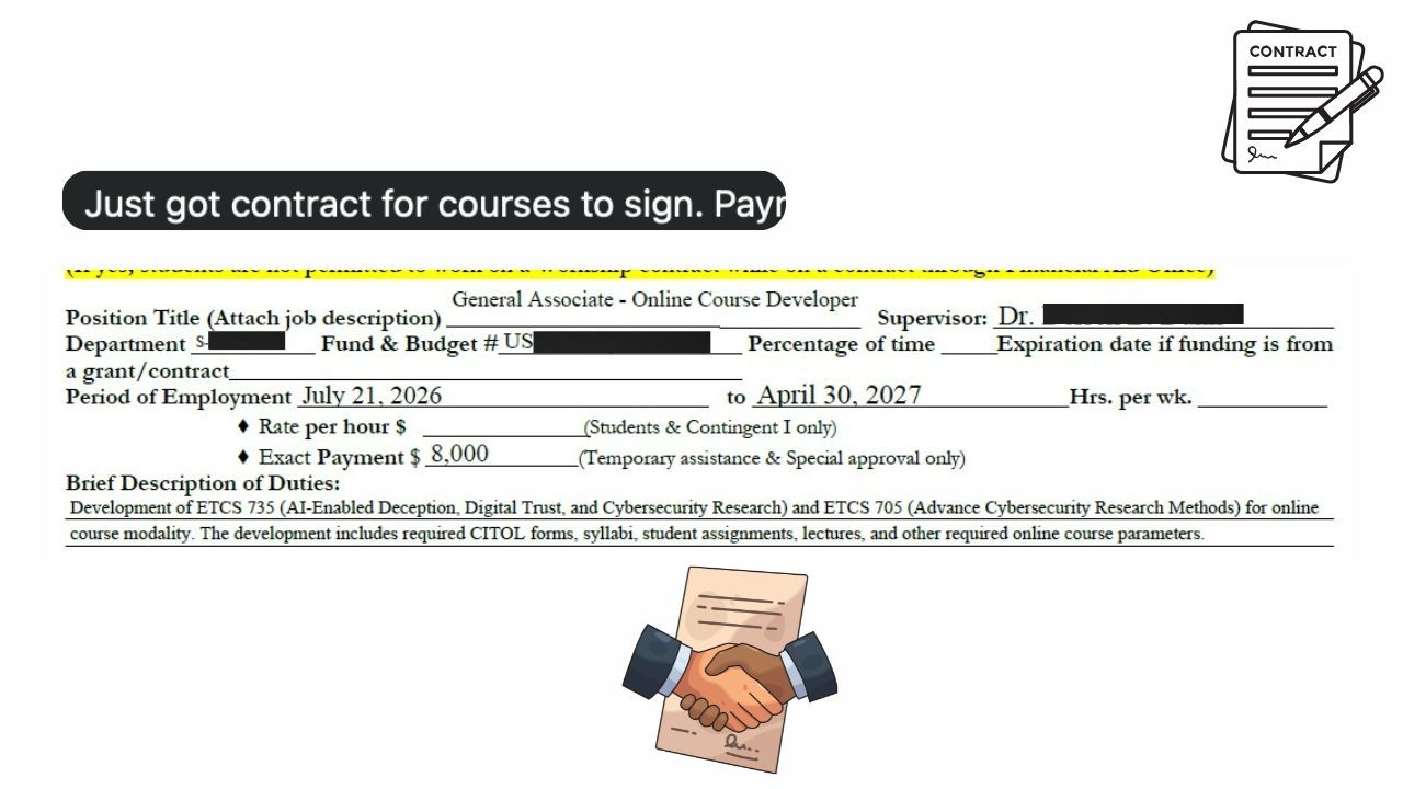 $8,000 course-development contract